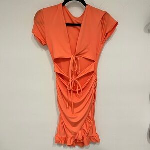 Coral SHEIN Double Front Tie Dress